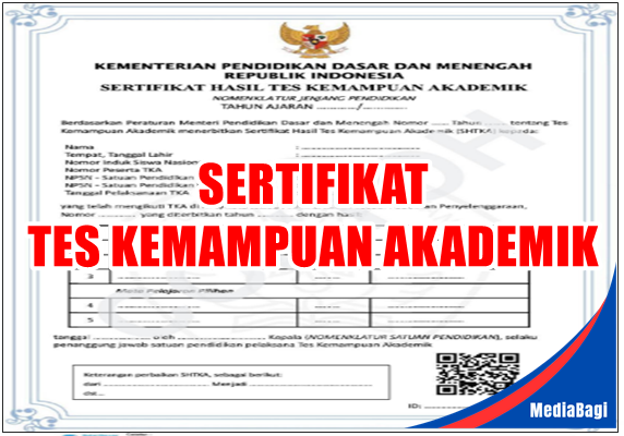 Format Sertifikat Hasil Tes Kemampuan Akademik (TKA) 1 Format Sertifikat Hasil Tes Kemampuan Akademik (TKA)