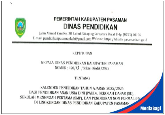 Kalender Pendidikan Kabupaten Pasaman TA 2025/2026 1 Kalender Pendidikan Kabupaten Pasaman TA 2025/2026
